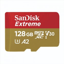 SanDisk Extreme microSDXC 128GB + SD Adapter 190MB/s and 90MB/s A2 C10 V30 UHS-I U3